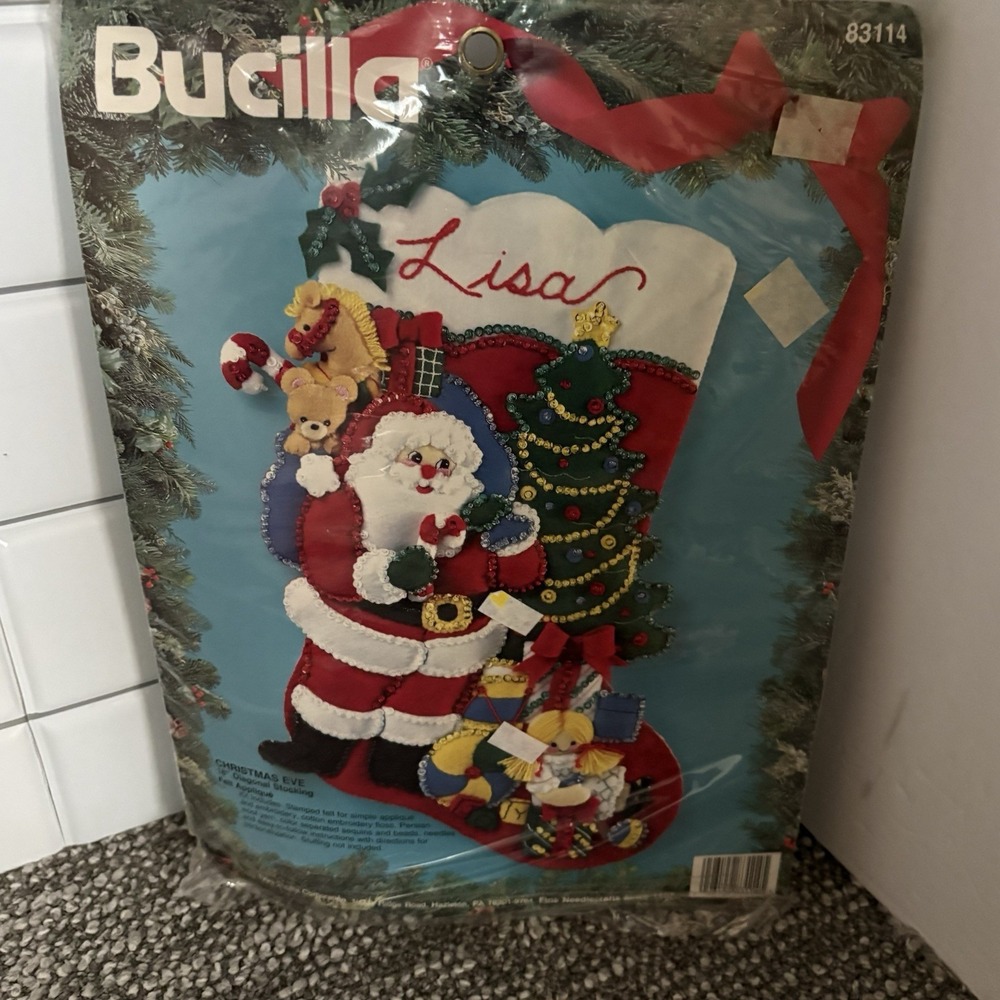 Bucilla 83114 Christmas Eve Felt Applique Stocking Kit 18" Santa Tree Presents